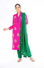 Engrossing Pink and Green Handloom Ikkat Raw Silk Salwar Kameez