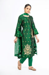 Extra-ordinary Emerald Green Pure Silk Salwar Kameez
