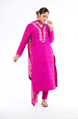 Extra-ordinary Magenta Color Handloom Ikkat and Raw Silk Salwar Kameez