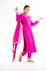 Extra-ordinary Magenta Color Handloom Ikkat and Raw Silk Salwar Kameez