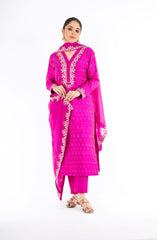 Extra-ordinary Magenta Color Handloom Ikkat and Raw Silk Salwar Kameez