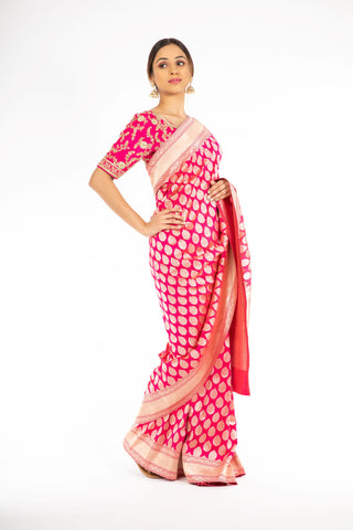 Extra-ordinary Pink Color Banarasi Handloom Saree from Panache Haute Couture