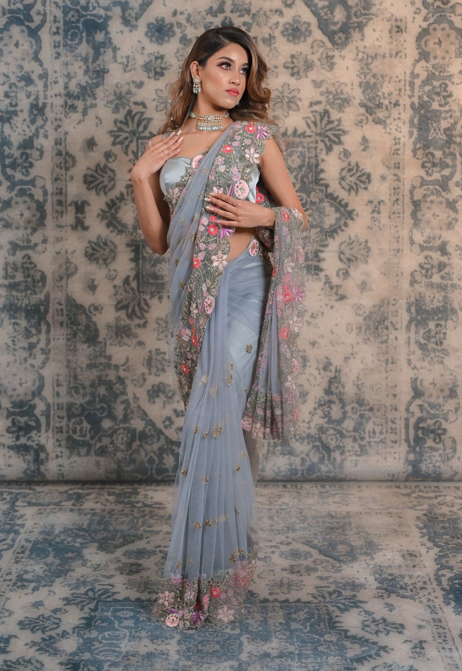Extremely Versatile and opulent Grey colour saree