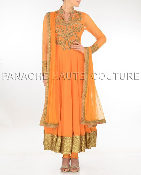 Charming orange long anarkali suit