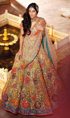 Fawn Color Wedding Lehenga with Multicolor Embroidery