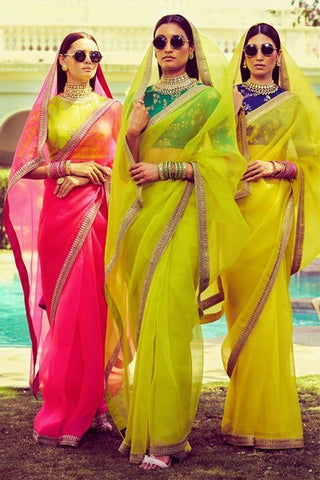 Fluorescent Colors Organza Silk Sarees