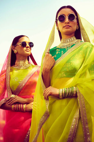 Fluorescent Colors Organza Silk Sarees