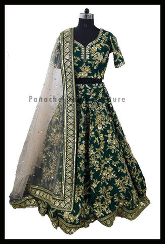 Forest Green Color Bridal Lehenga Choli