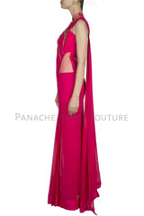 Fuschia Pink Designer Saree Gown Online