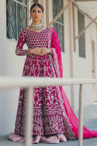 Fuchsia Pink Color Wedding Jacket Lehenga