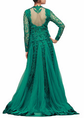 Teal Green Gown with applique work