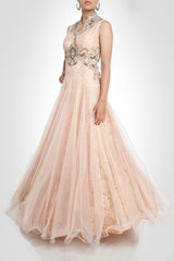 Peach color high-neck gown