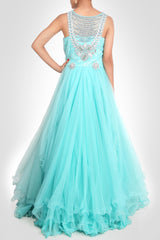 Sky blue gown in net
