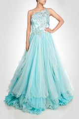 Sky blue gown in net