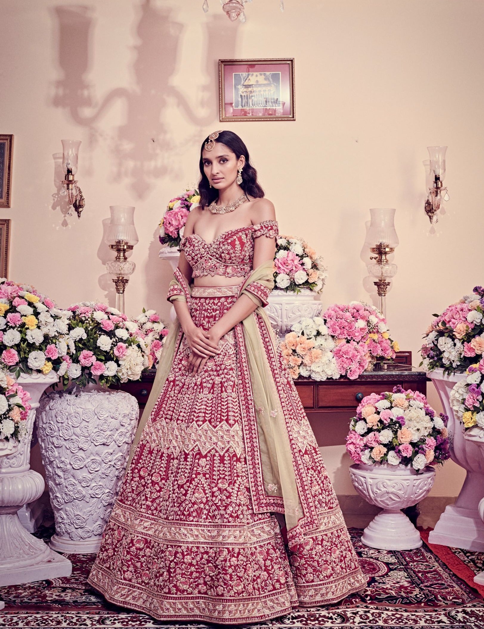 Garnet Red Color Bridal Lehenga