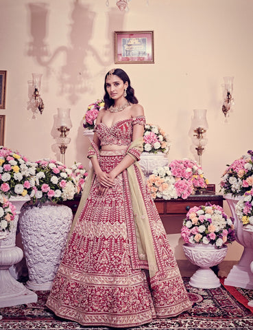 Garnet Red Color Bridal Lehenga