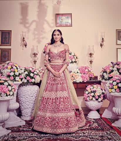 Garnet Red Color Bridal Lehenga