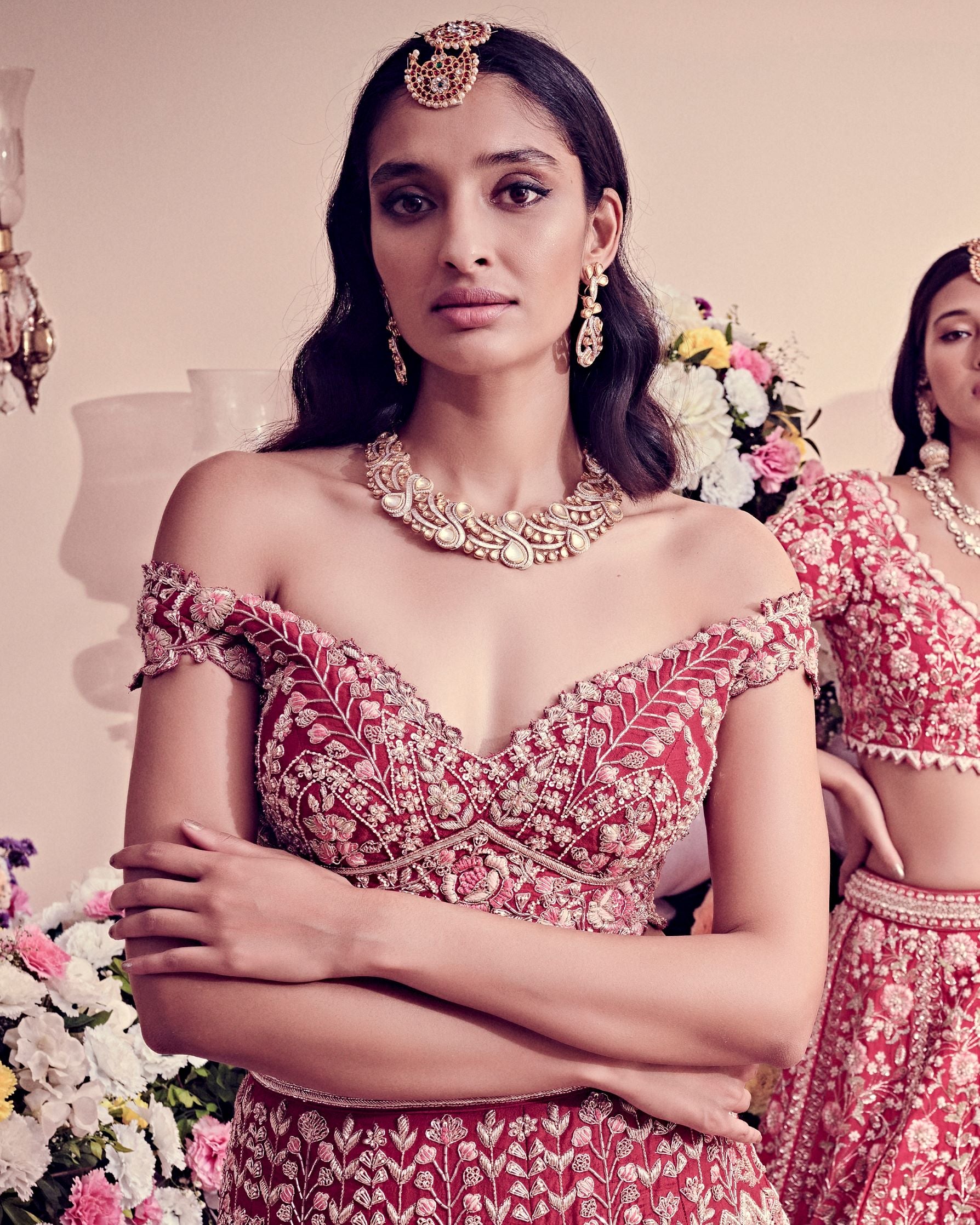 Garnet Red Color Bridal Lehenga