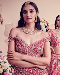 Garnet Red Color Bridal Lehenga