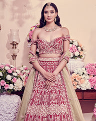 Garnet Red Color Bridal Lehenga
