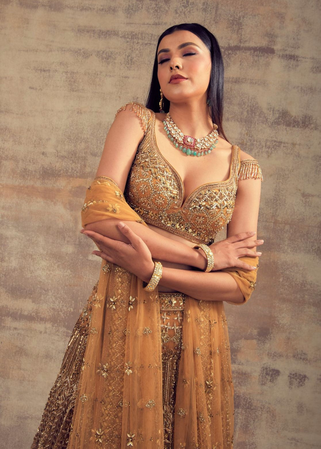 Gold Color Wedding Lehenga FARZIN