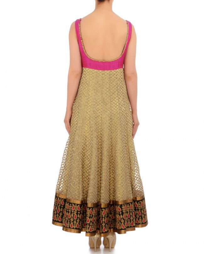 Golden and Pink color long anarkali suit