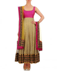 Golden and Pink color long anarkali suit