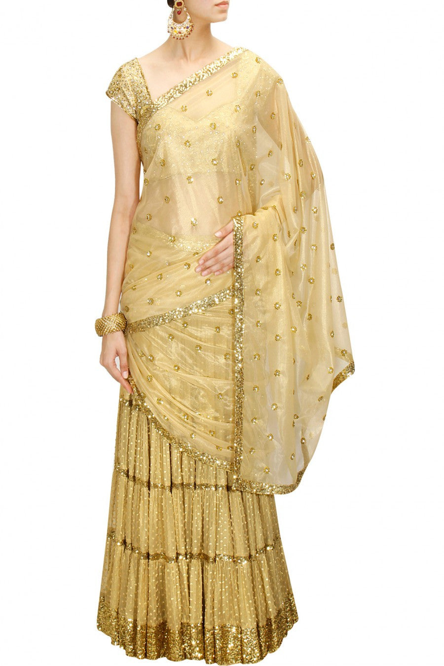 Golden Lehenga Saree at Panache Haute Couture