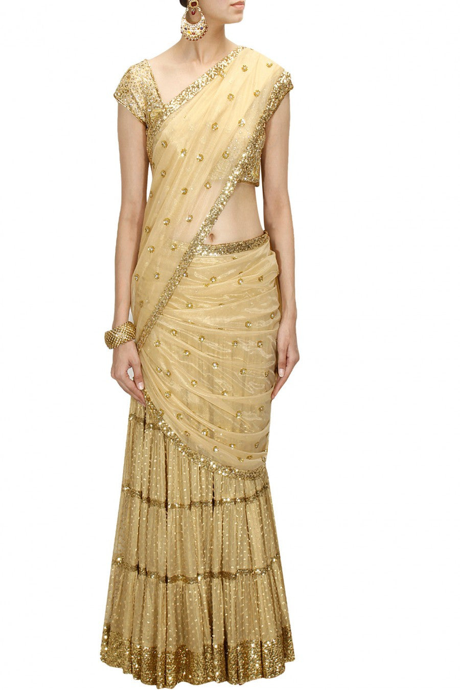 Golden Lehenga Saree at Panache Haute Couture