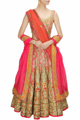 Golden and Pink Bridal Lehenga Choli