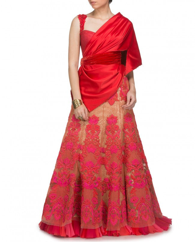 Golden and Red Wedding Lehenga