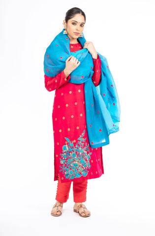 Gorgeous Raspberry Pink Handloom Pure Silk Salwar Kameez