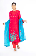 Gorgeous Raspberry Pink Handloom Pure Silk Salwar Kameez