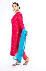 Gorgeous Raspberry Pink Handloom Pure Silk Salwar Kameez