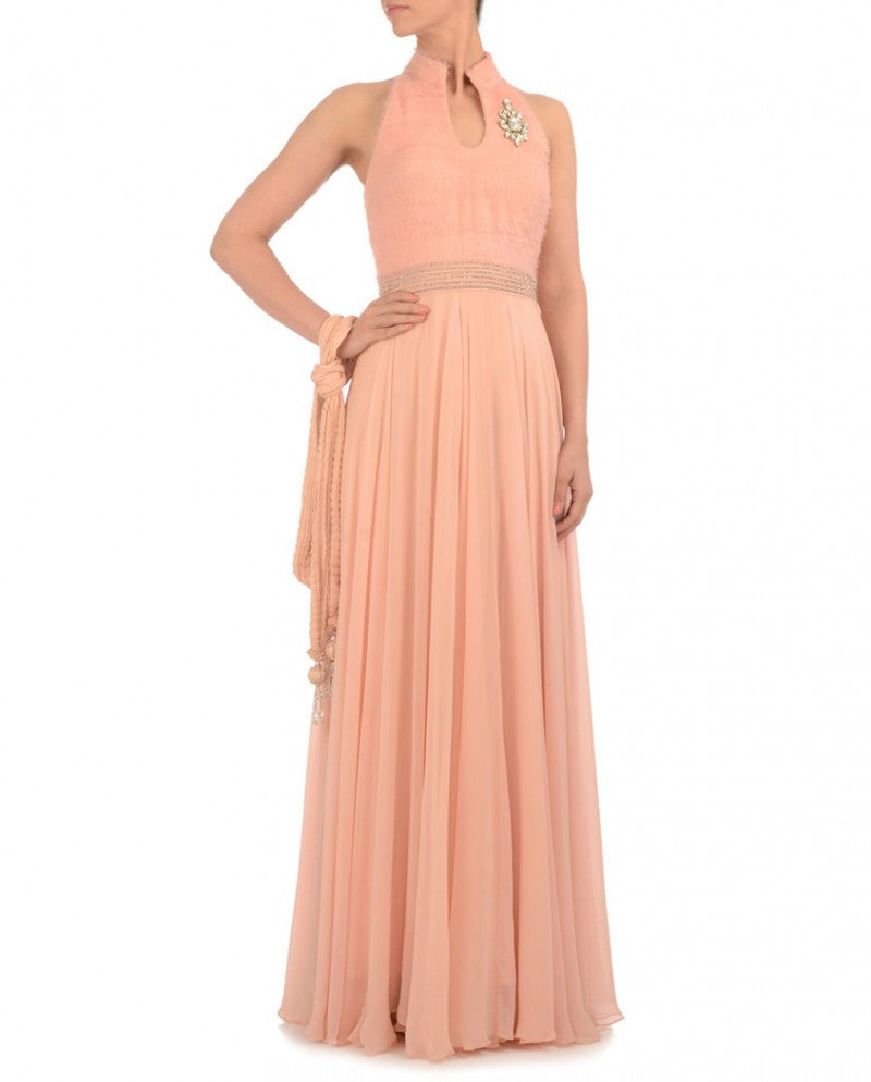 peach color anarkali suit
