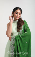 Green Color Silk Velvet Shawl