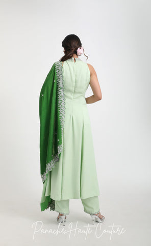 Green Color Silk Velvet Shawl