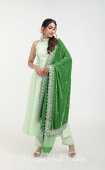 Green Color Silk Velvet Shawl