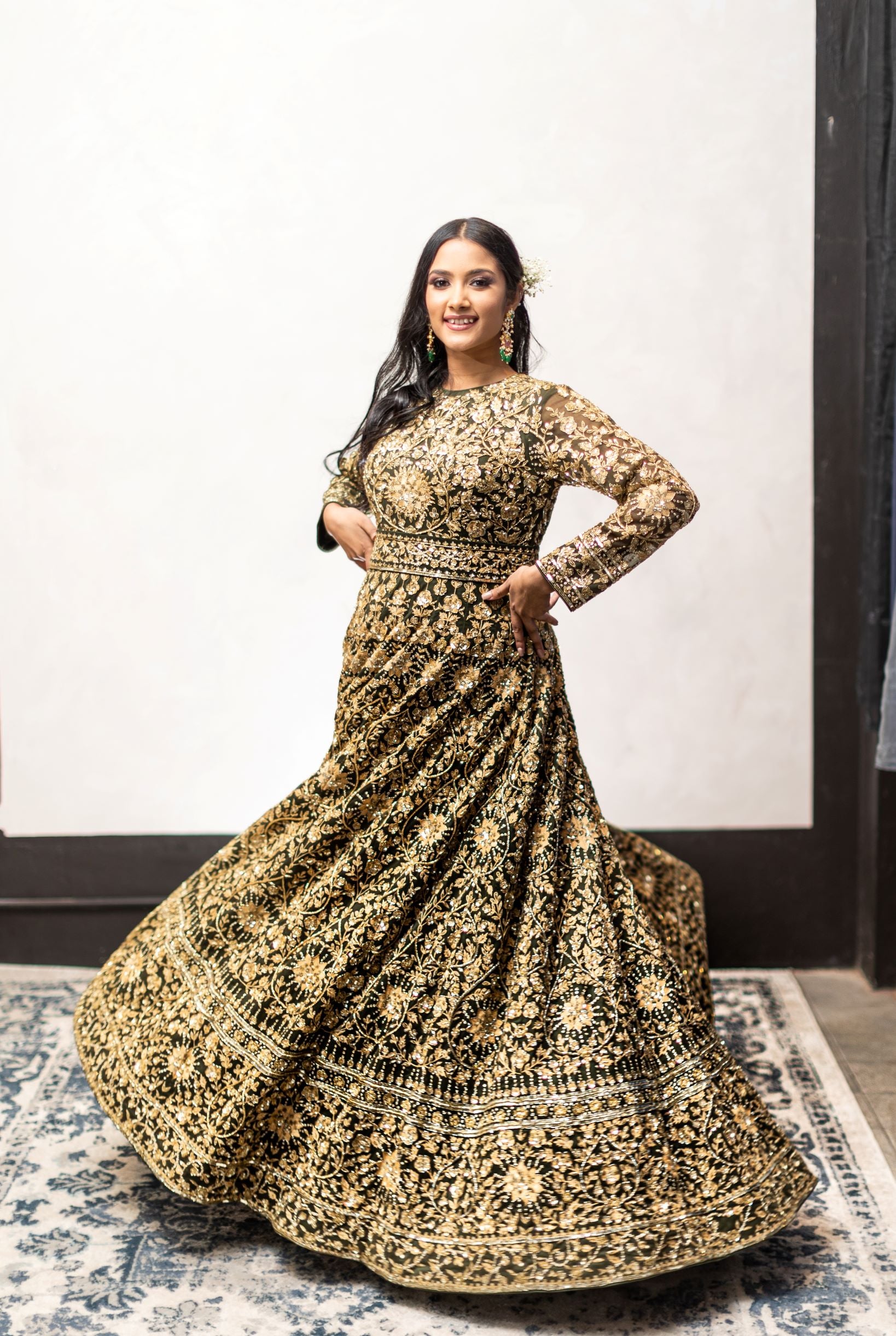 Green Color Hand-Embroidered Wedding Gown