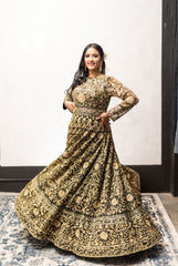 Green Color Hand-Embroidered Wedding Gown