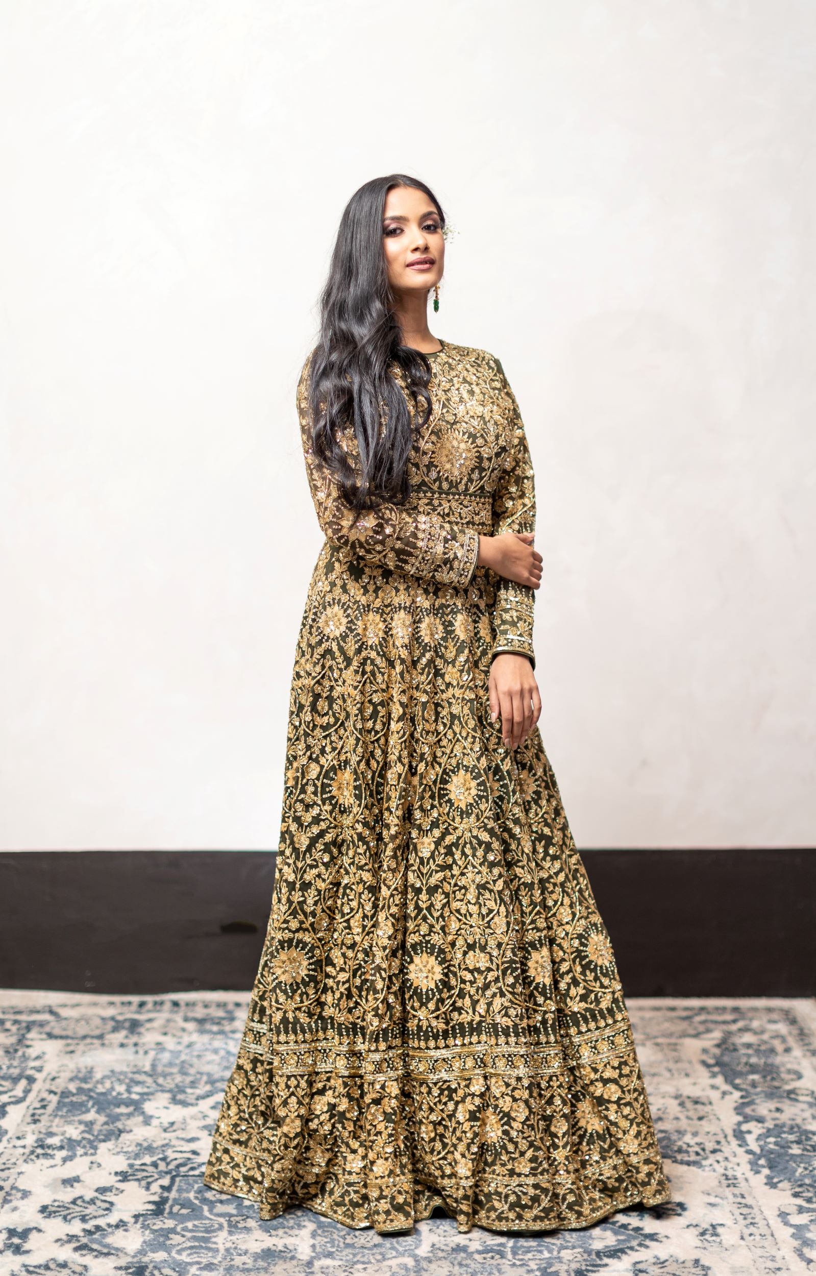 Green Color Hand-Embroidered Wedding Gown