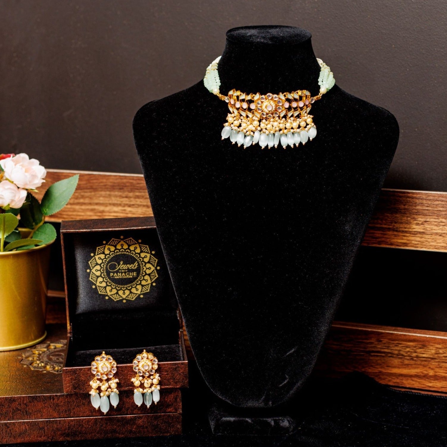 Green Pink Ahmedabadi Paachi Kundan Choker Necklace MAHIN