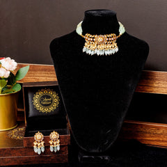 Green Pink Ahmedabadi Paachi Kundan Choker Necklace MAHIN