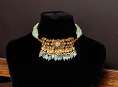 Green Pink Ahmedabadi Paachi Kundan Choker Necklace MAHIN