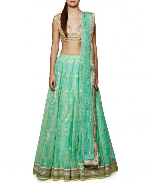 Green Gotta Patti Lehenga Set