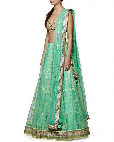 Green Gotta Patti Lehenga Set