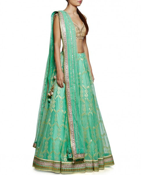 Green Gotta Patti Lehenga Set