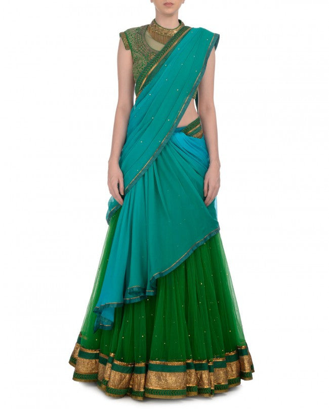 Green and blue party wear chaniya choli