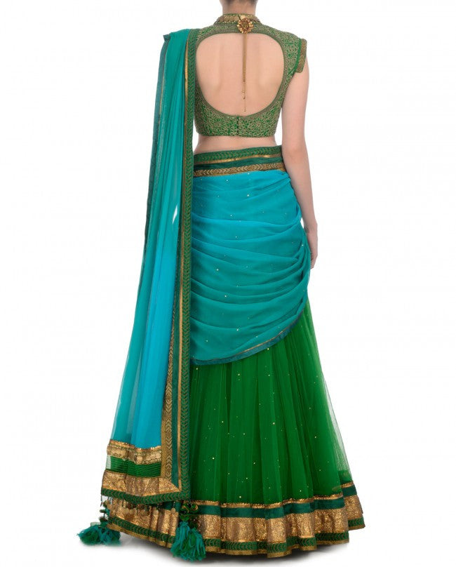 Green and blue party wear chaniya choli