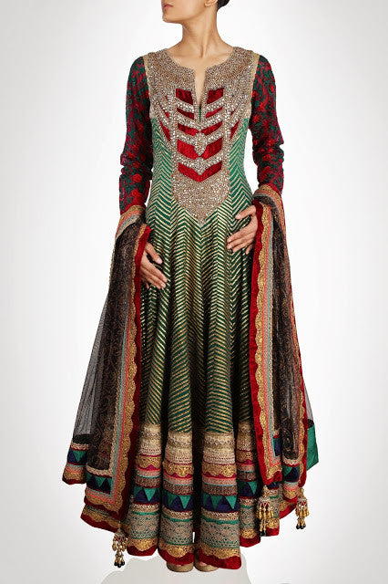 green color Royal looking floor length anarkali suit